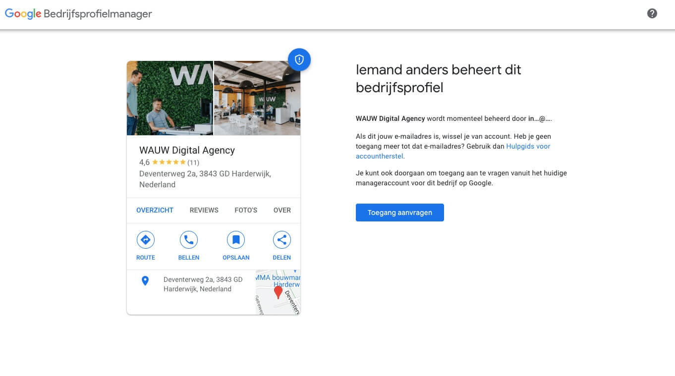 Toegang aanvragen google bedrijfsprofiel